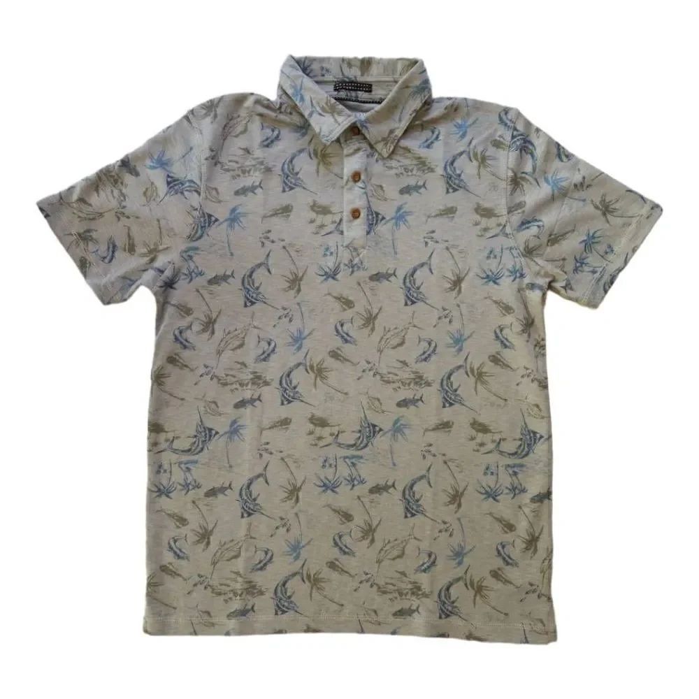 Visitor Premium Fish Print Polo Gray Medium